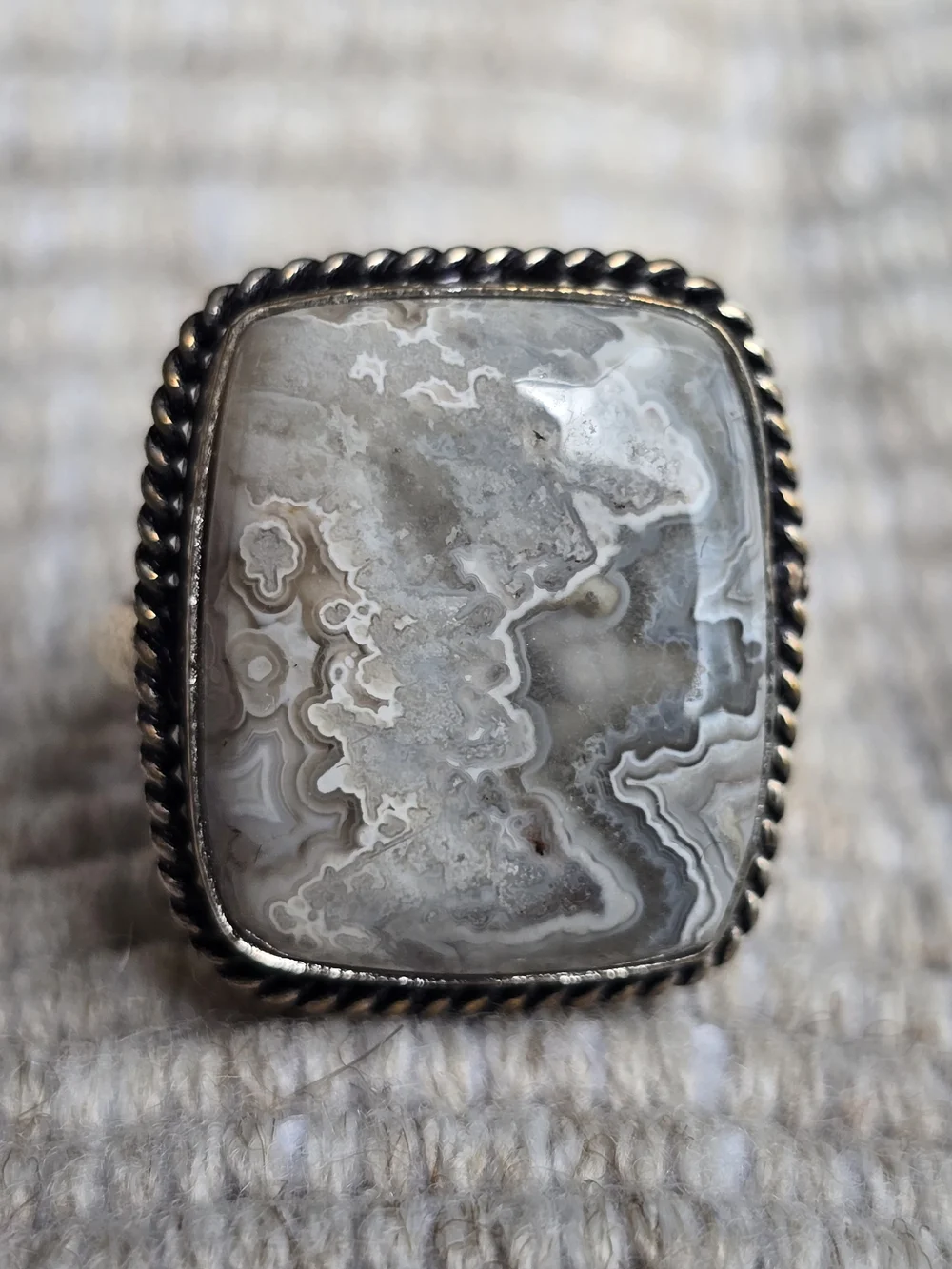 Vintage Sterling Silver Mexican Crazy Lace Agate Statement Ring